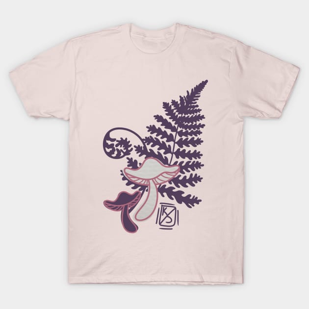 Pink Mushroom and Fern T-Shirt by Pastel.Punkk